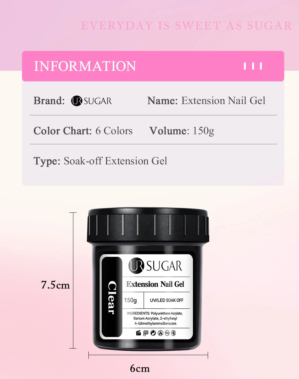 UR SUGAR 150g Transparent Nail Extension Gel for Acrylic French Nails Light Pink UV LED Semi Permanent Manicure