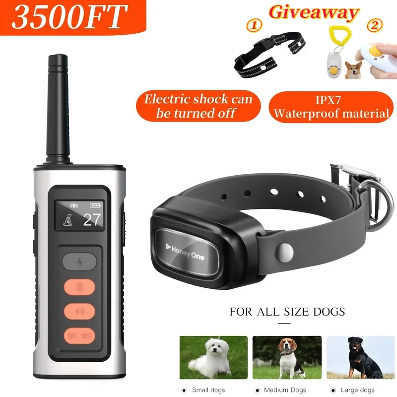 3500FTDigital Dog Training Collar Waterproof Rechargeable Remote Control Pet with LCD Display for All Size Shock Vibration Sound
