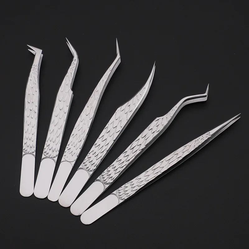 6 Piece False Eyelash Tweezers Set for Precision Lash Application Eyebrow Grooming and Nail Art Tools