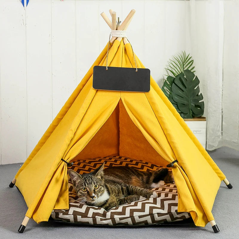 Pet Teepee Dog Cat Bed Tent with Thick Cushion Portable Puppy Houses for Cats Dogs Rabbits Up to 15kg/33lbs