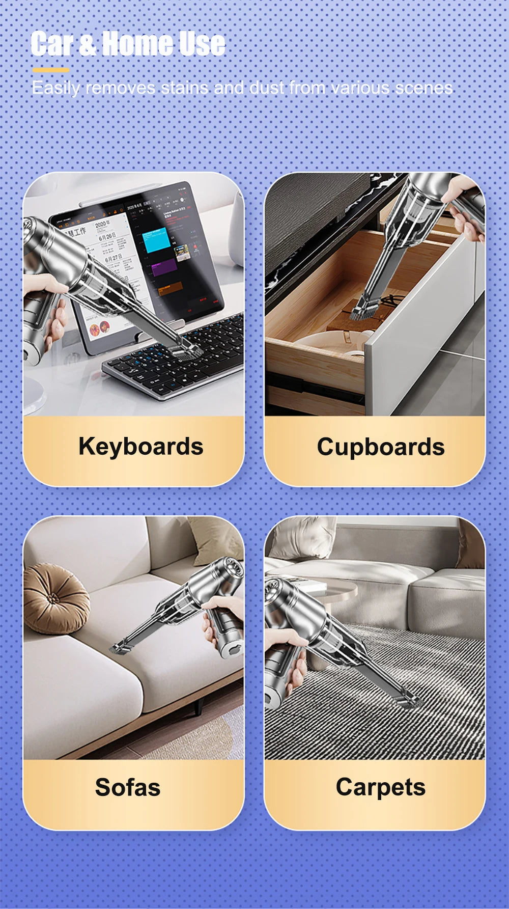 Car Vacuum Cleaner Portable Wireless 95000PA Strong Suction