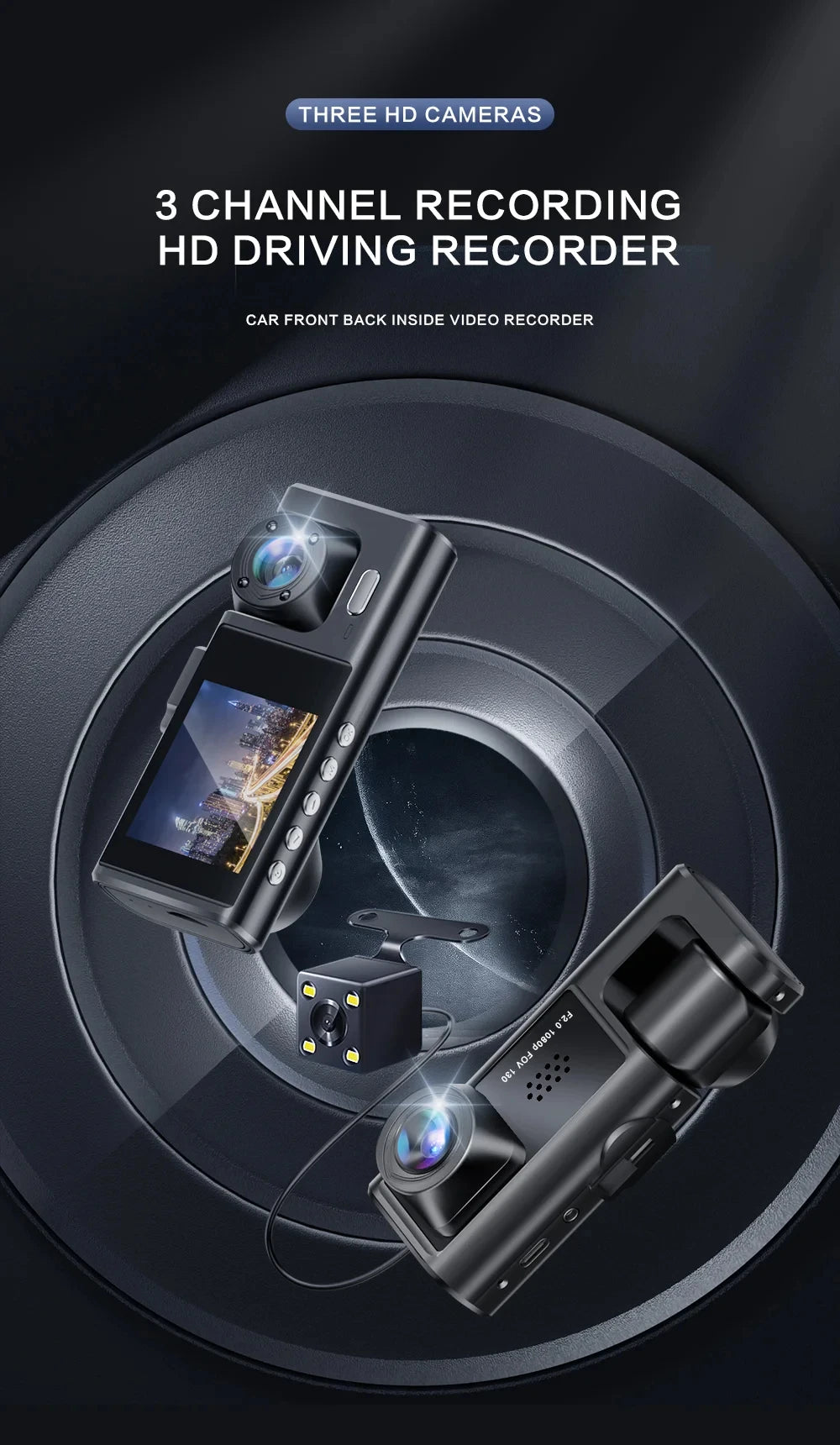 1080P Dash Cam with IR Night Vision and Loop Recording for 2/3 Channel Vehicle DVR