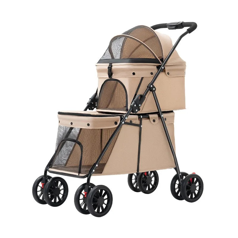 Double Pet Stroller One-Hand Folding Dog Stroller for Small Medium Dogs Cats Travel 24KG Max Pet Carrier Cat Dog Carrier