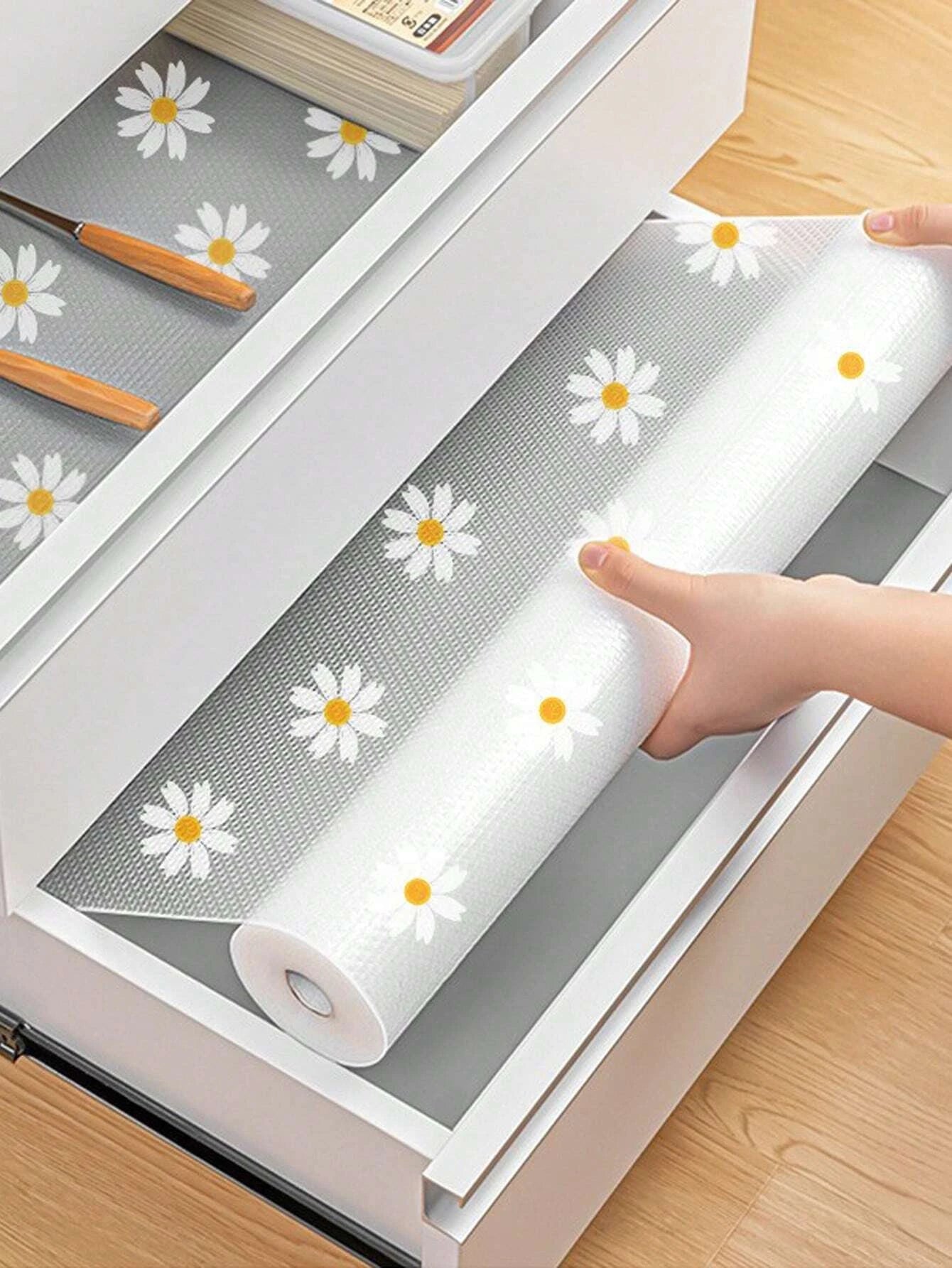 Daisy Shelf Liner Roll Non Adhesive EVA Waterproof Mat for Kitchen Cabinets and Fridge Organization