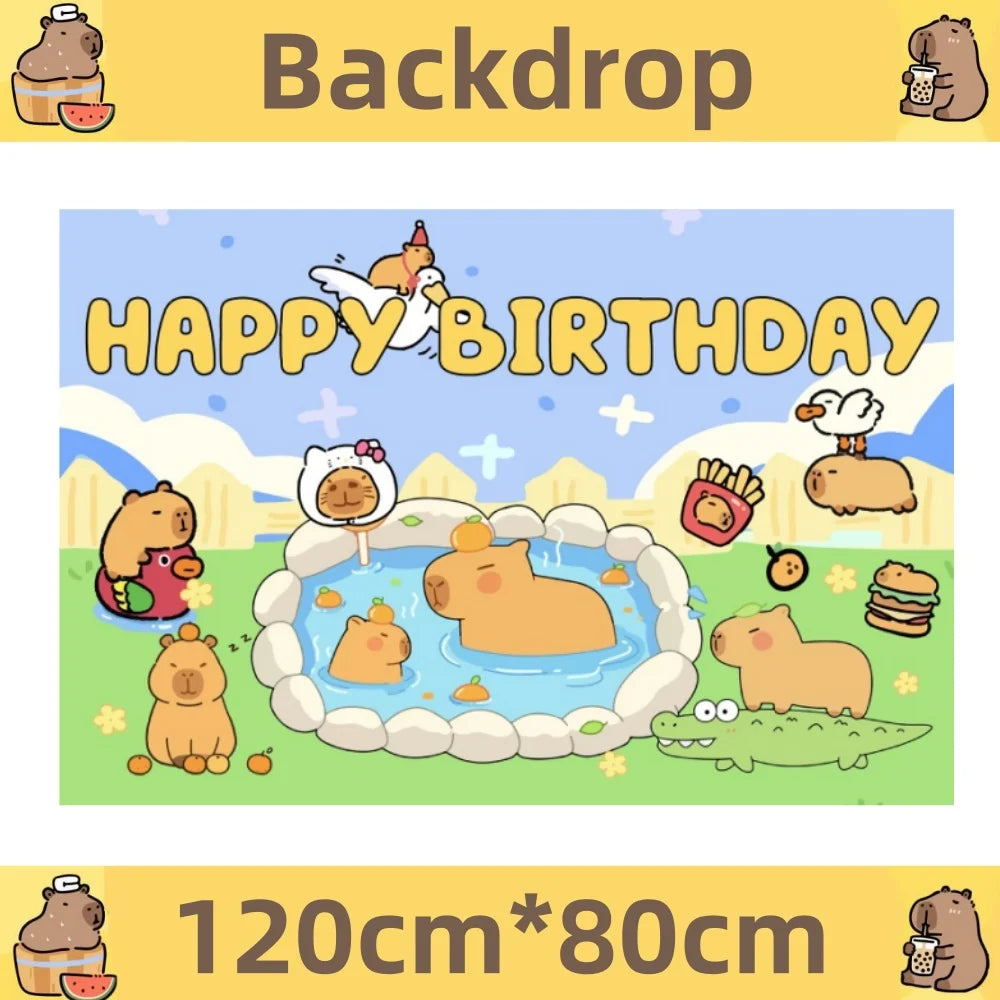 Capybara Birthday Decorations Balloons Cute Tableware Set