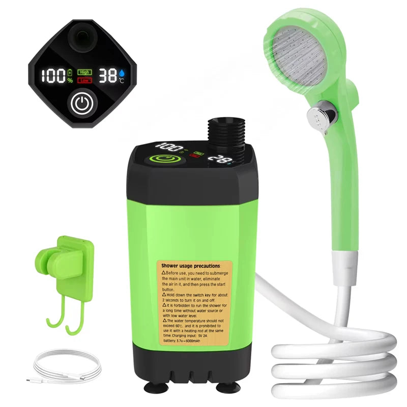 Camping Shower Pump RV Outdoor Shower Kit with Digital Display and 6000mAh Battery