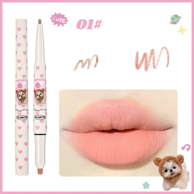 Flortte Waterproof Matte Lipliner Lip Pencil Double Ended Moisturizing Contour Tint for Long Lasting Non-Stick Finish