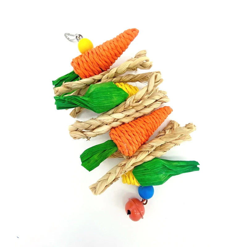 Parrot Chew Grind Teeth Bird Toy Hamster Rabbit Toy Birds Swing Cage Hanging Accessory Handwoven Carrot Corn Vine Ball Toy