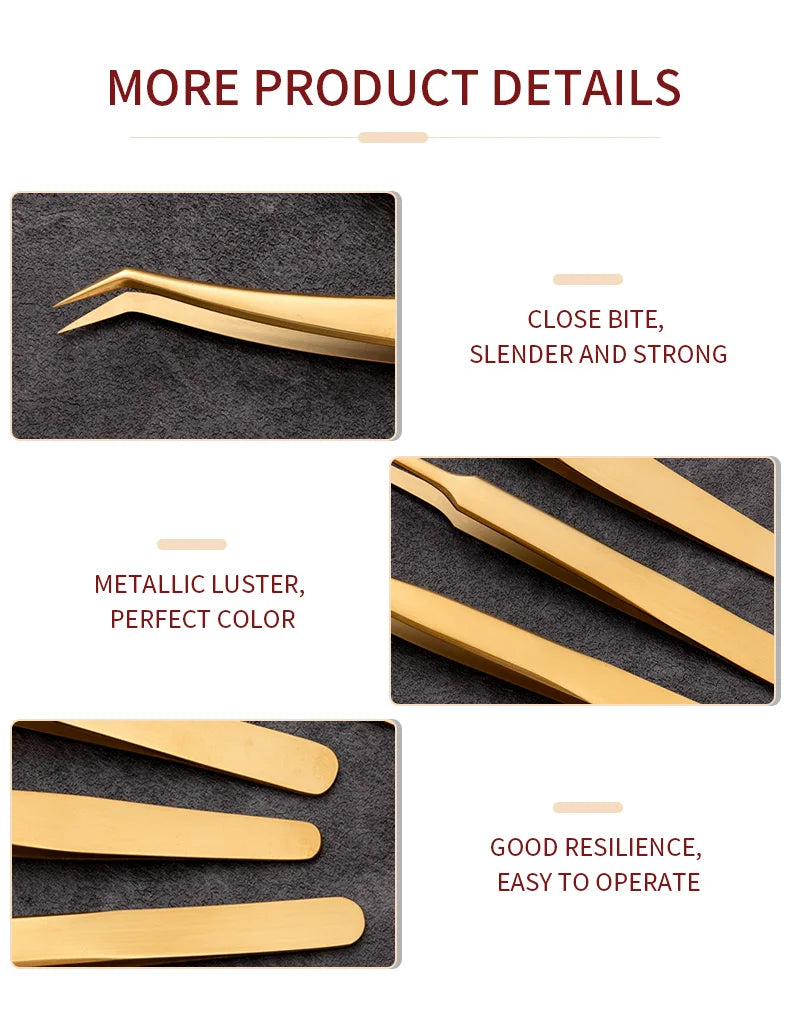 6 Piece False Eyelash Tweezers Set for Precision Lash Application Eyebrow Grooming and Nail Art Tools