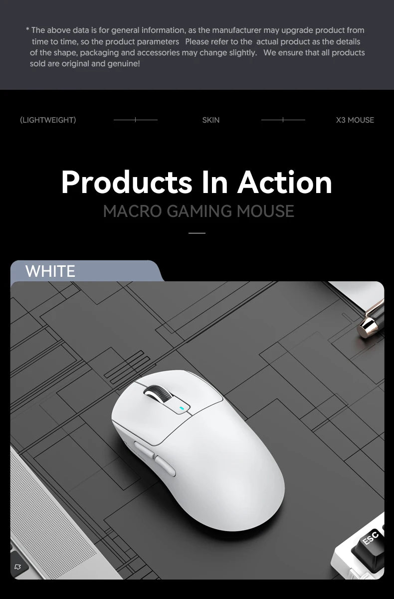 X3 PixArt PAW3395 Bluetooth Mouse 26000dpi Tri-Mode 49g