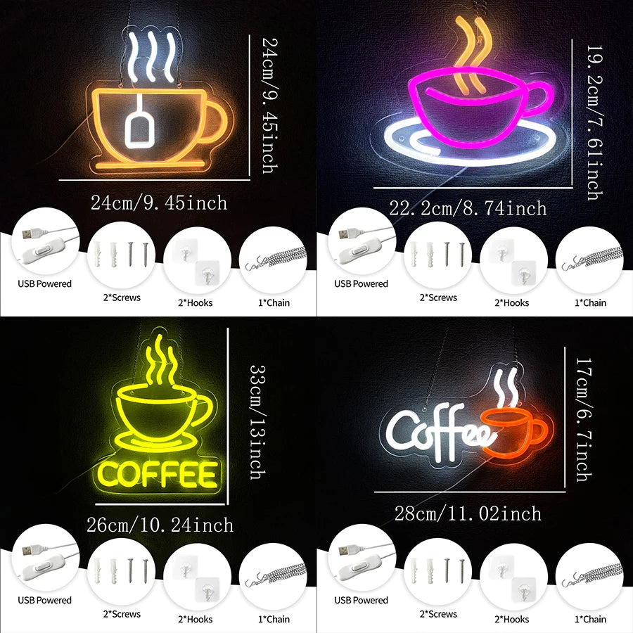 Coffee Neon Sign Super Bright LED with USB Power Supply