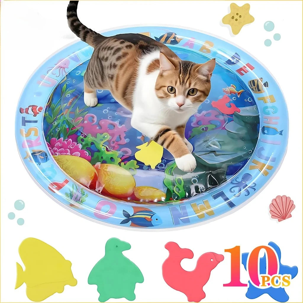 Water Sensory Play Mat Thickened Inflatable Water Mat For Cat And Dog Pet Playmat With Fish Sea Ocean Theme Sensory Toy Water