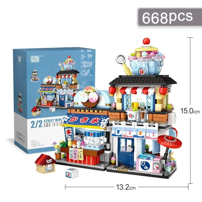 Street View Mini Building Blocks Gift Set – Izakaya Shaved Ice Shop, Takoyaki Shop, Coffee Shop and Panda Tea House