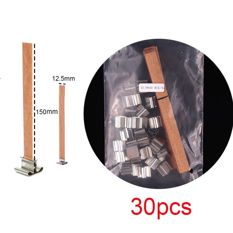 30pcs Wooden Candle Wicks Set with Clip Base for DIY Candle Making