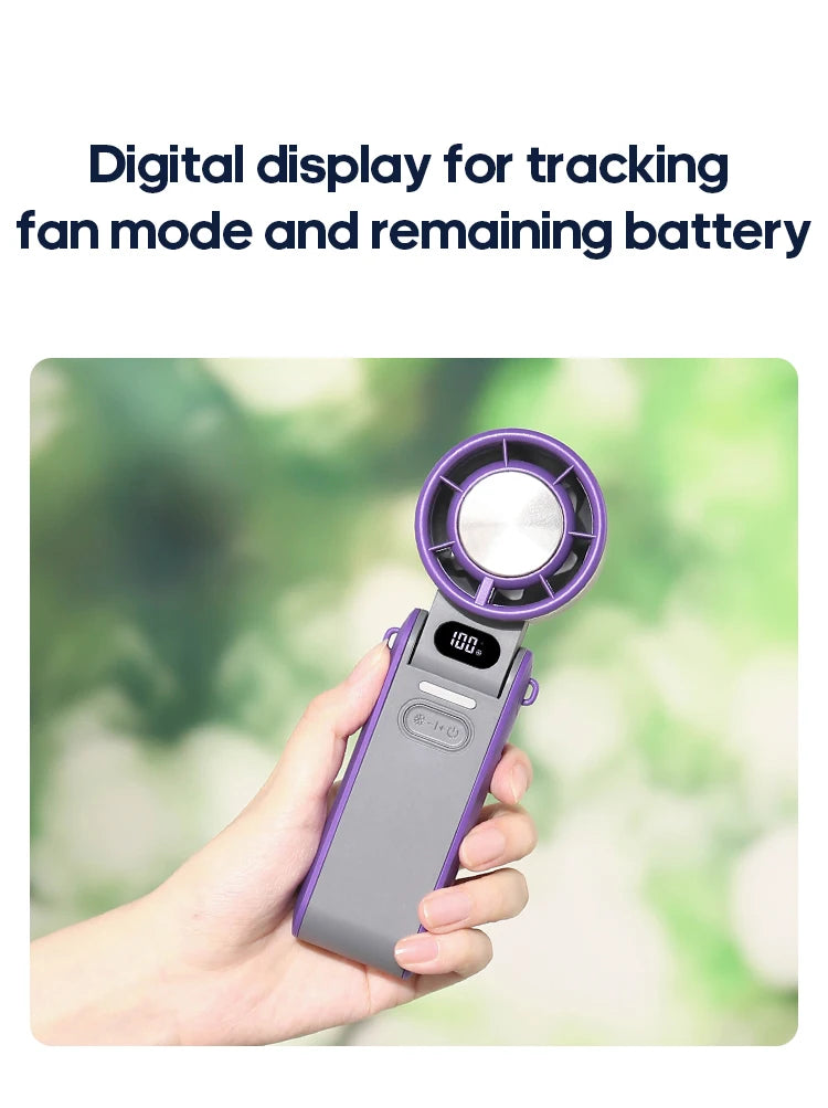 Foldable Handheld Turbo Fan – 3600mAh Rechargeable, 100-Speed Cooling for Outdoor Use