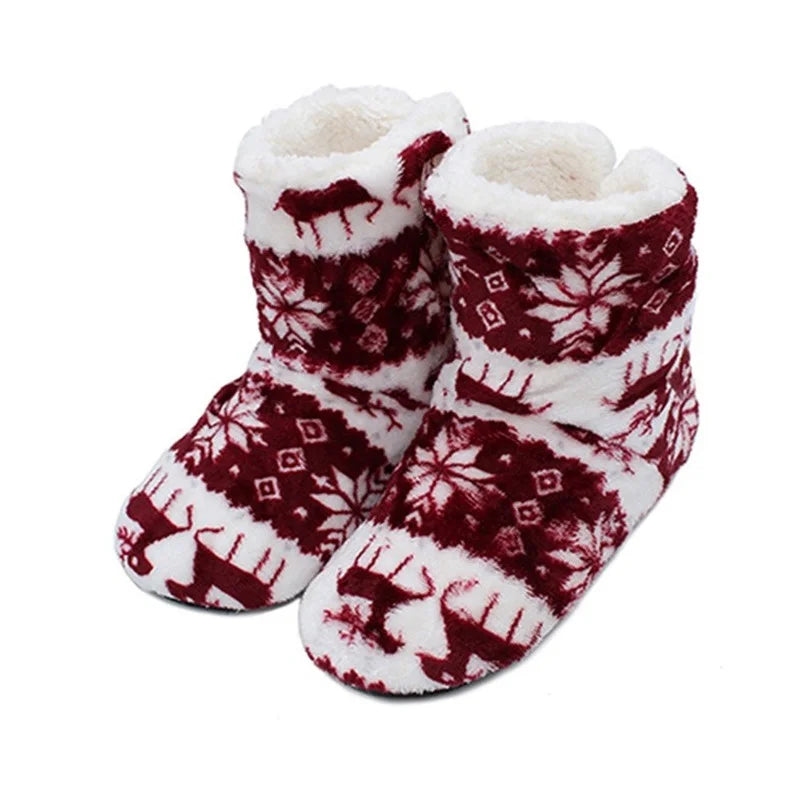 Winter Socks Shoes Woman Christmas Elk Slippers Warm Plush
