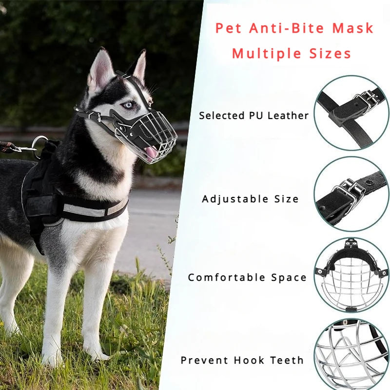 Breathable Adjustable Leather Dog Muzzle and Collar Set for Bulldogs and Pitbulls Anti-Bite Training Accessory