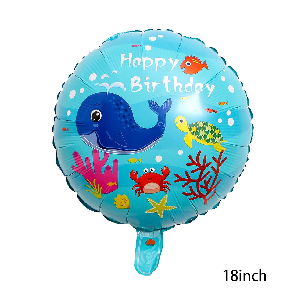 4th Birthday Sea Animal Decoration Blue Foil Balloon 32inch