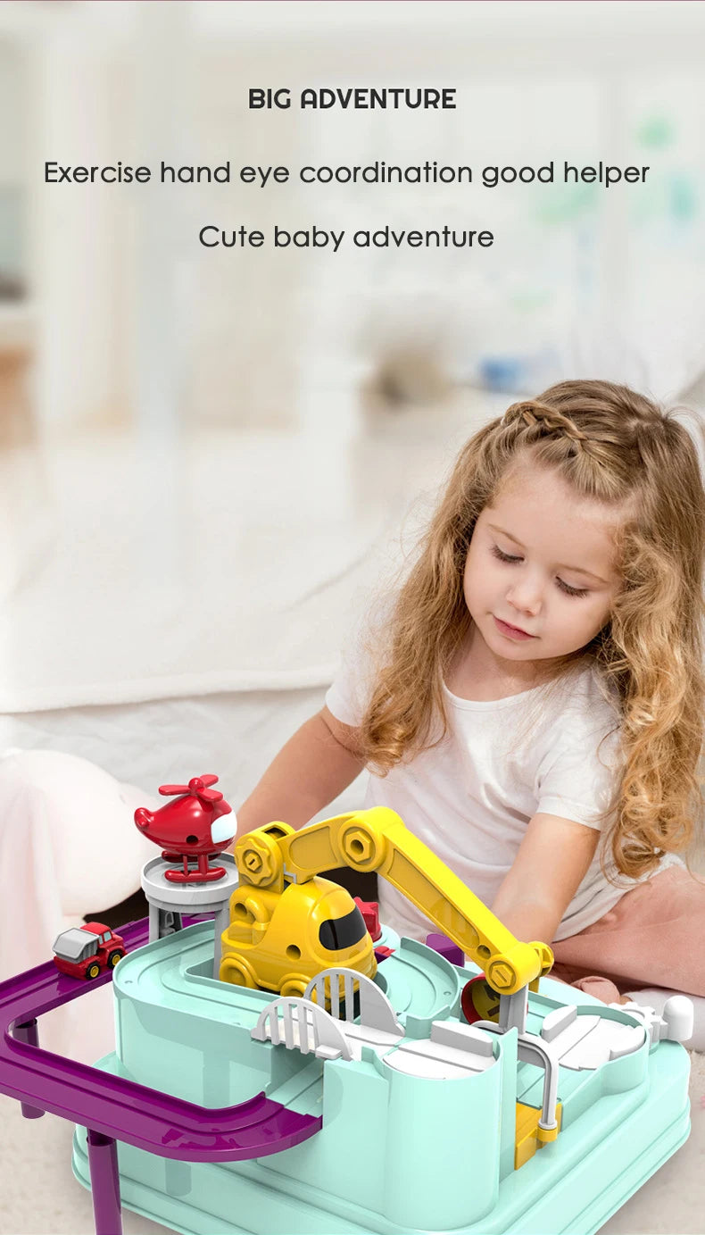 Racing Rail Car Model Educational Toy Set with Interactive Train Tracks for Children Adventure Game