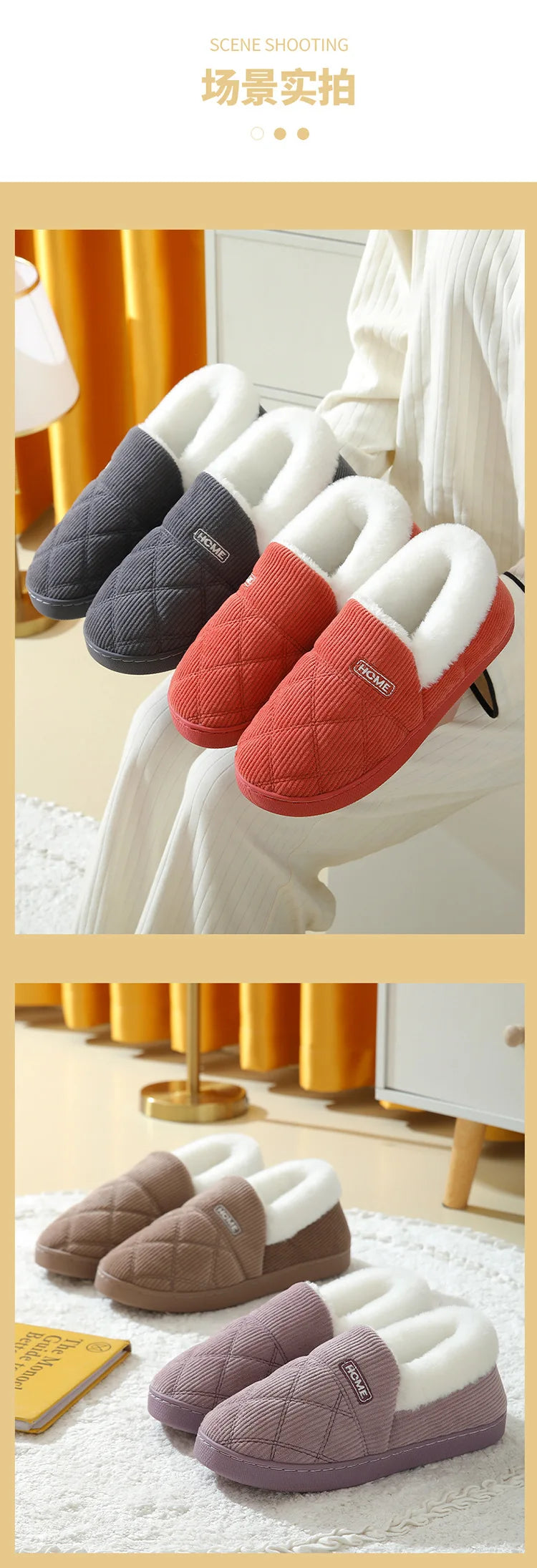 Comwarm New Women Slippers Plush Fur Thick Sole Antiskid