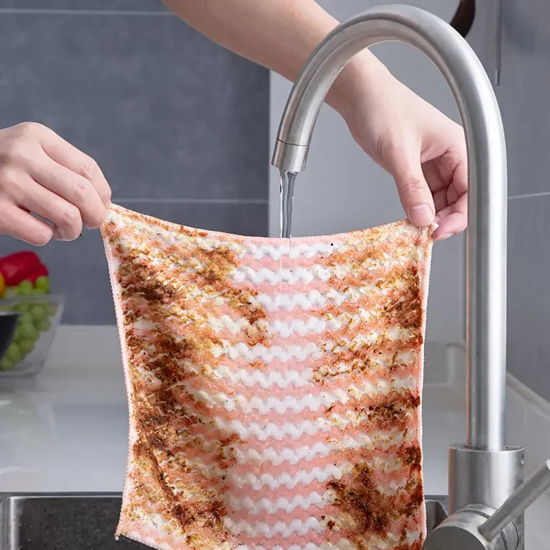 Coral Velvet Wave Design Microfibre Kitchen Wipes Set of 10 to 100 Thickened Absorbent Cleaning Cloths