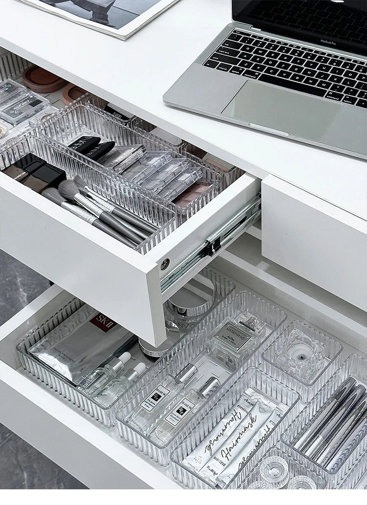 Clear Plastic Drawer Organizers Set for Bathroom and Vanity Storage Bins