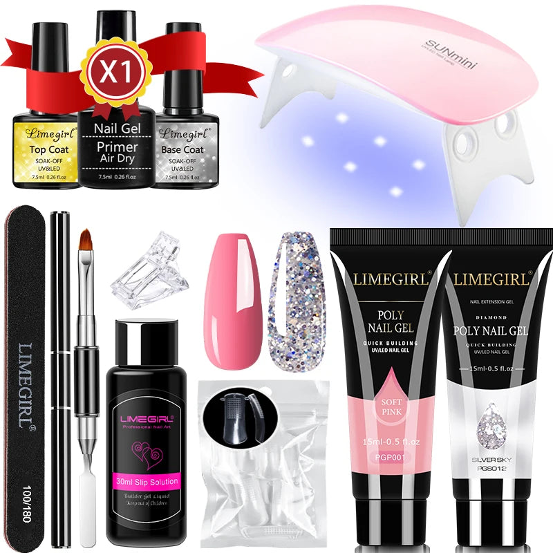 LIMEGIRL 15ml Nail Extension Gel Set with UV LED Light