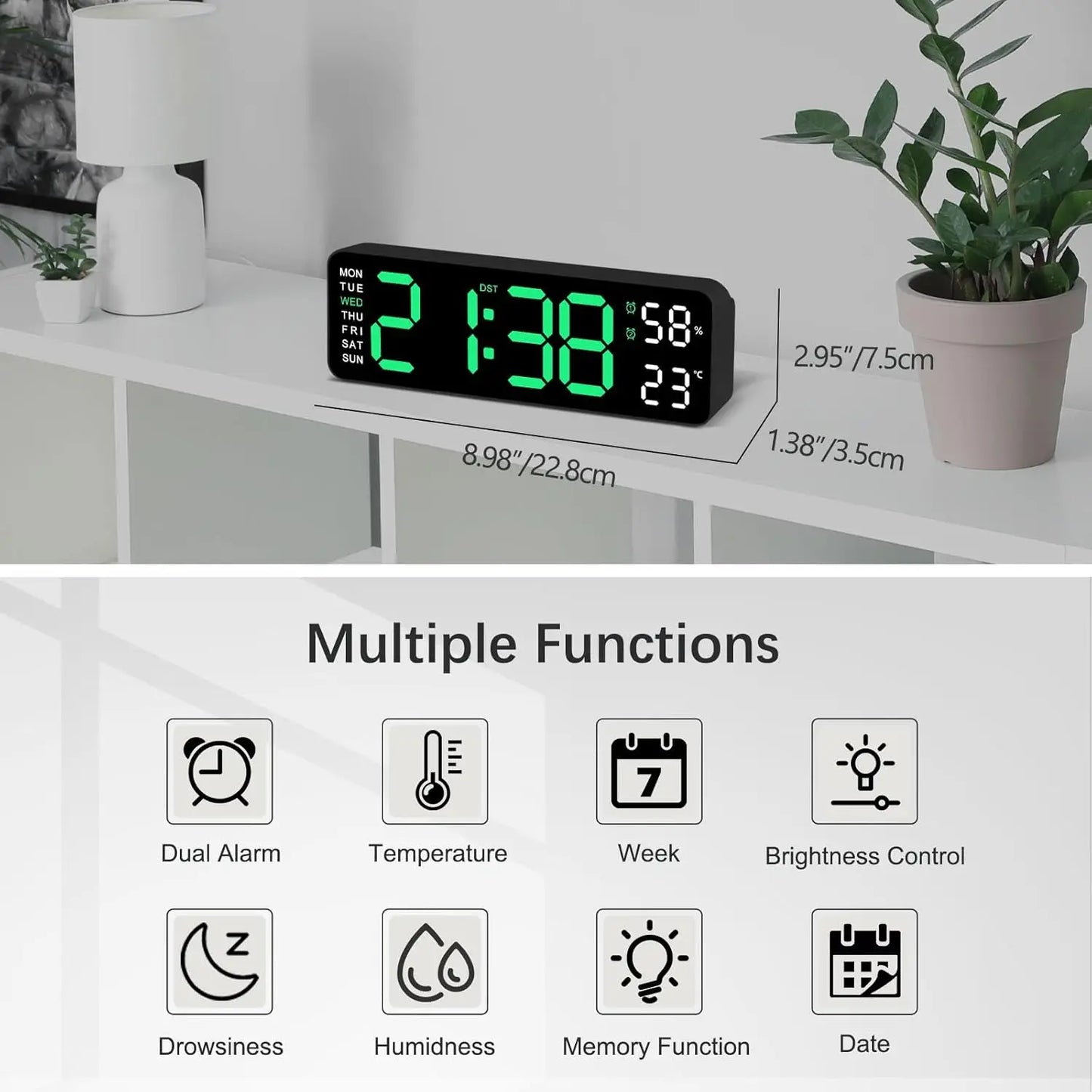 12inch Smart Mute LED Electronic Wall Clock with Thermometer