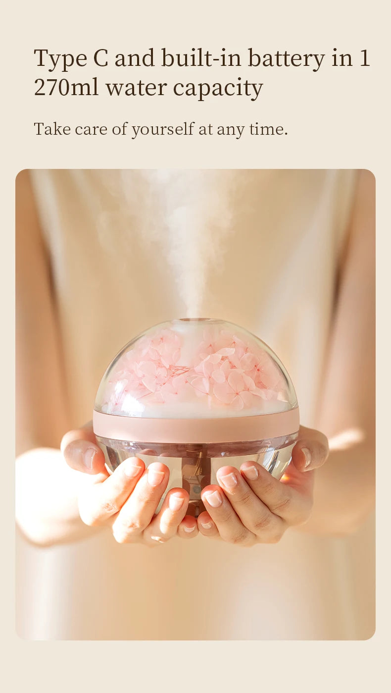 270ML USB Rechargeable Air Humidifier with LED Light and 800mAh Battery for Home Hydration and Relaxation