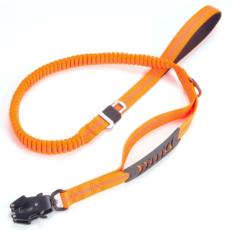 Reflective Heavy Duty Tactical Bungee Dog Leash with Shock Absorbing Technology and Seatbelt for Large Dogs