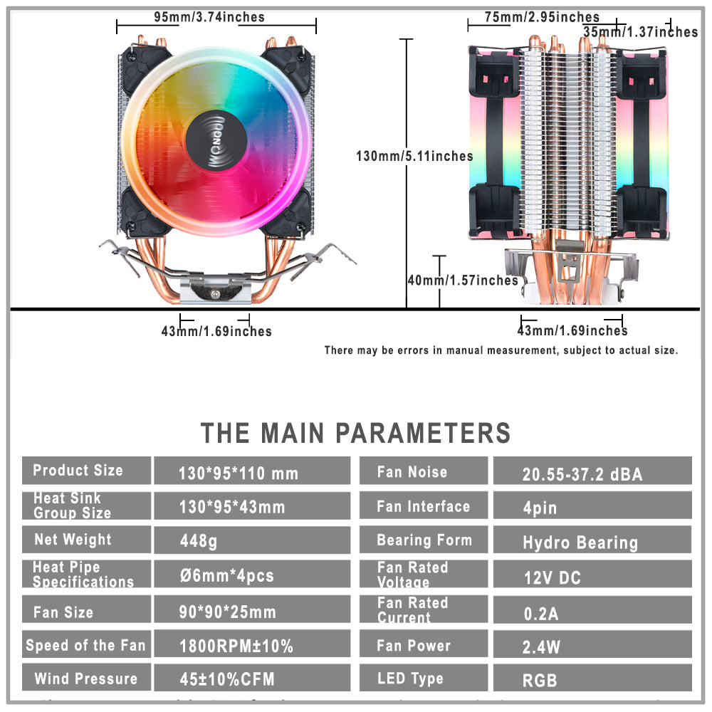 Cpu Cooler X99 4pin 90mm Radiator IWONGOU RGB Fans 4 Heatpipes