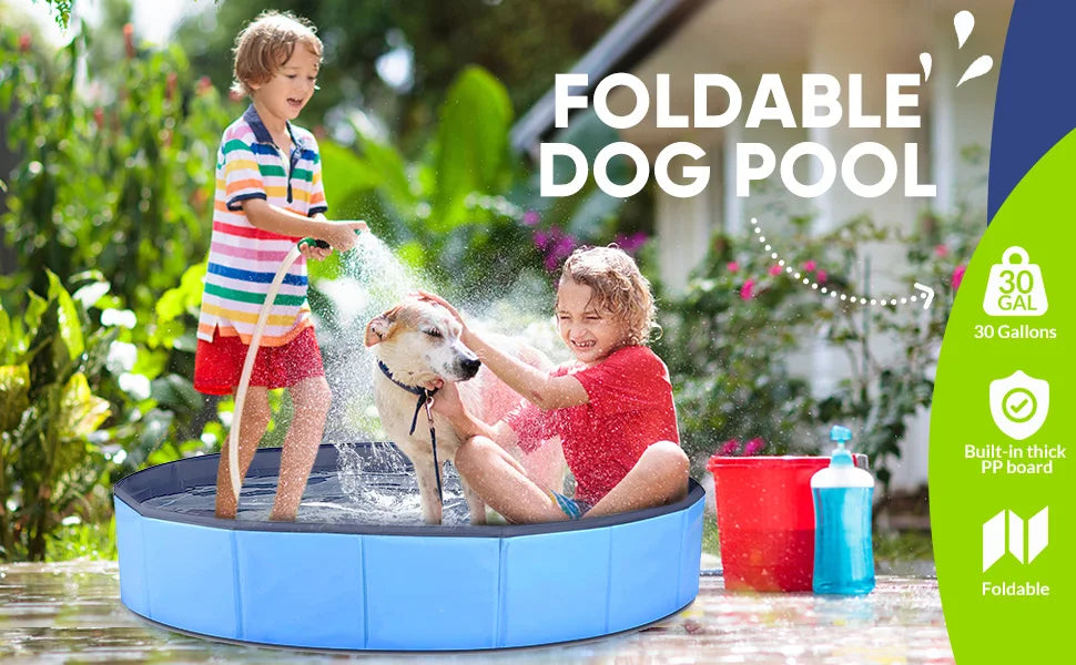 Foldable Dog Pool for Small Pets Quick Setup and Drain Hole Durable Waterproof PVC 32x8 Inches