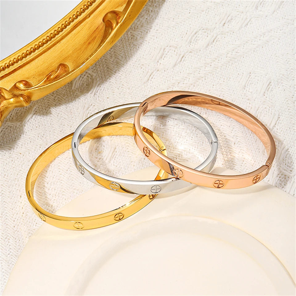 RAKOL Simple 316L Nail Light Luxury Titanium Steel Bracelet for Women High Quality Non-fading Hand Jewelry