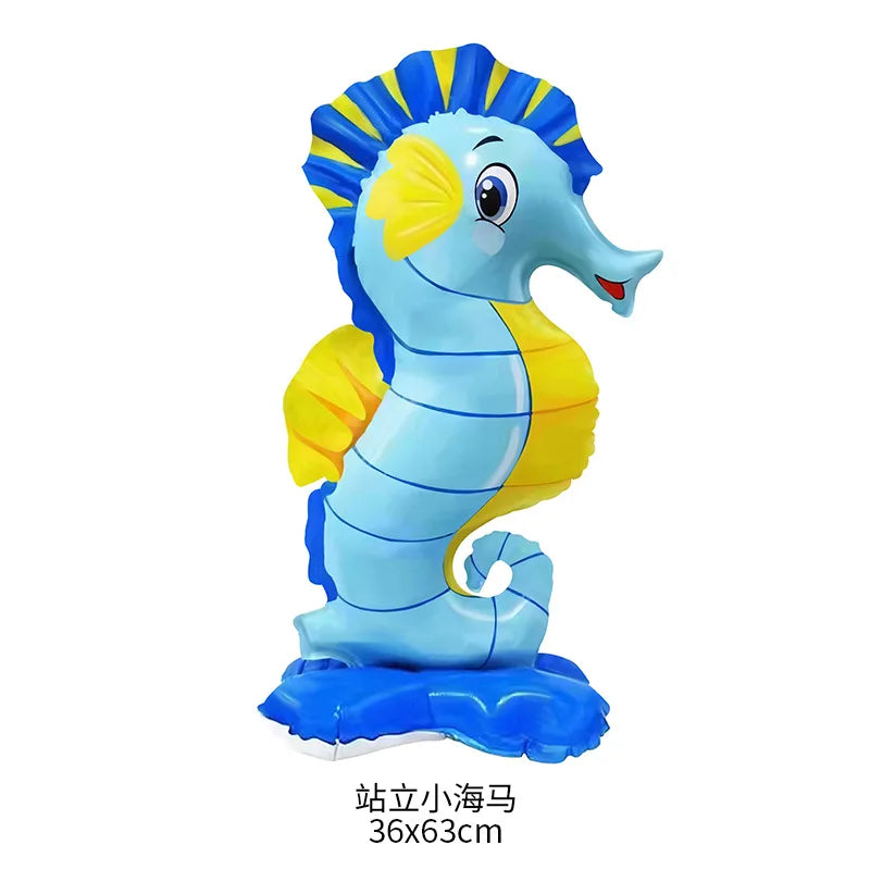 4th Birthday Sea Animal Decoration Blue Foil Balloon 32inch