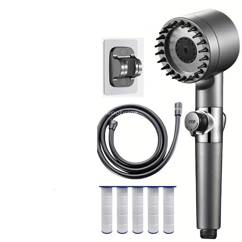 Cabezal de ducha de 4 modos Cabezal de ducha de alta presión Cabezal de ducha de masaje de agua con parada de una tecla con elemento de filtro Accesorios de baño