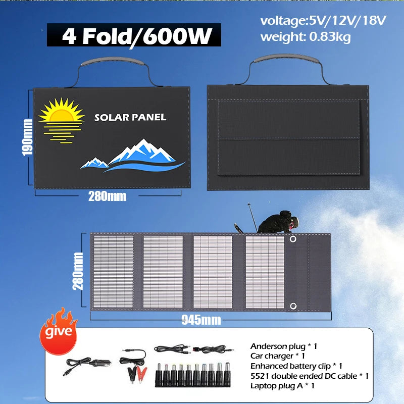 600W 1000W 18V Foldable Solar Panel Charger for Camping