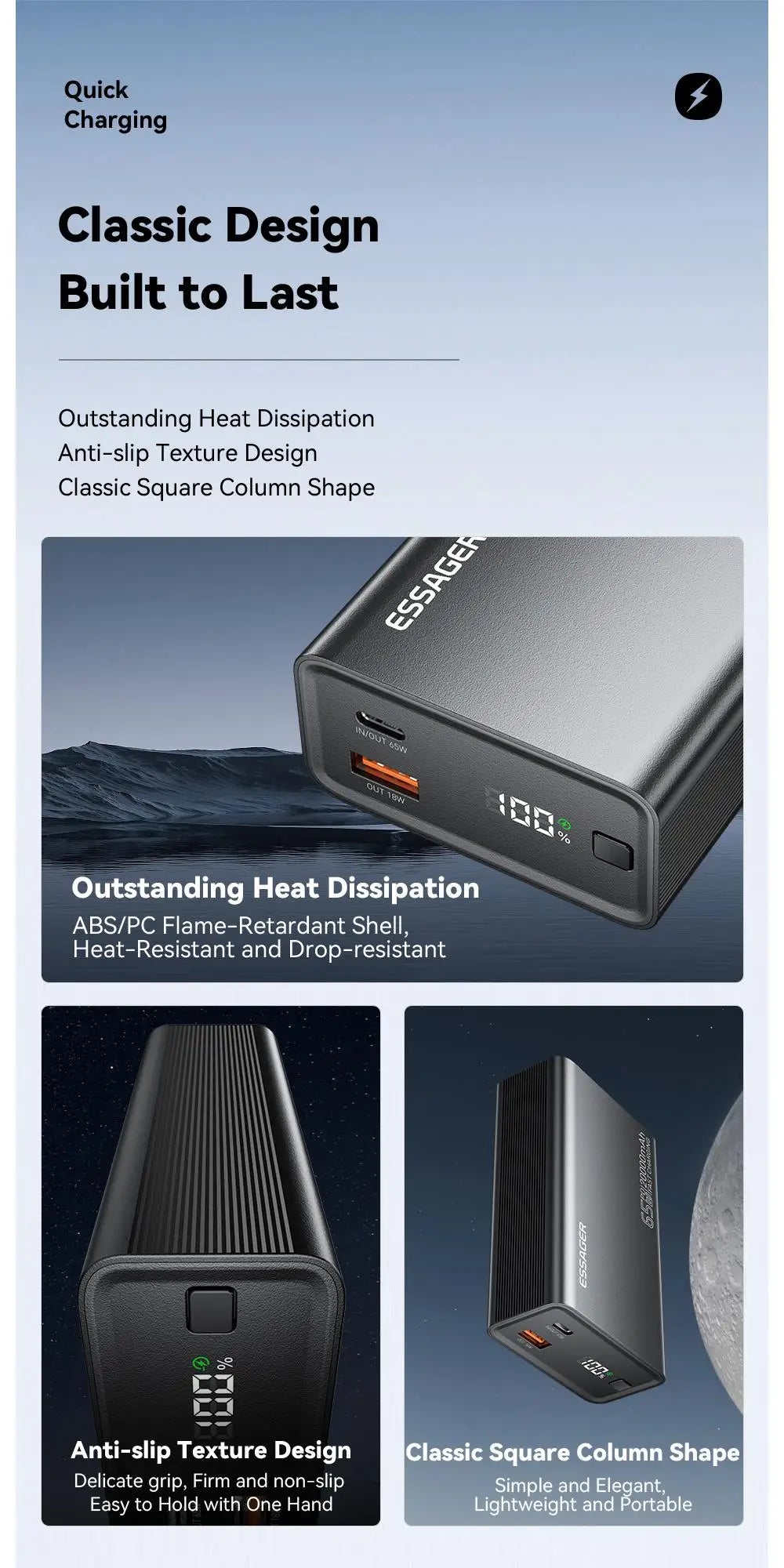 Essager Power Bank 20000mAh Portable PD 65W Fast Charger