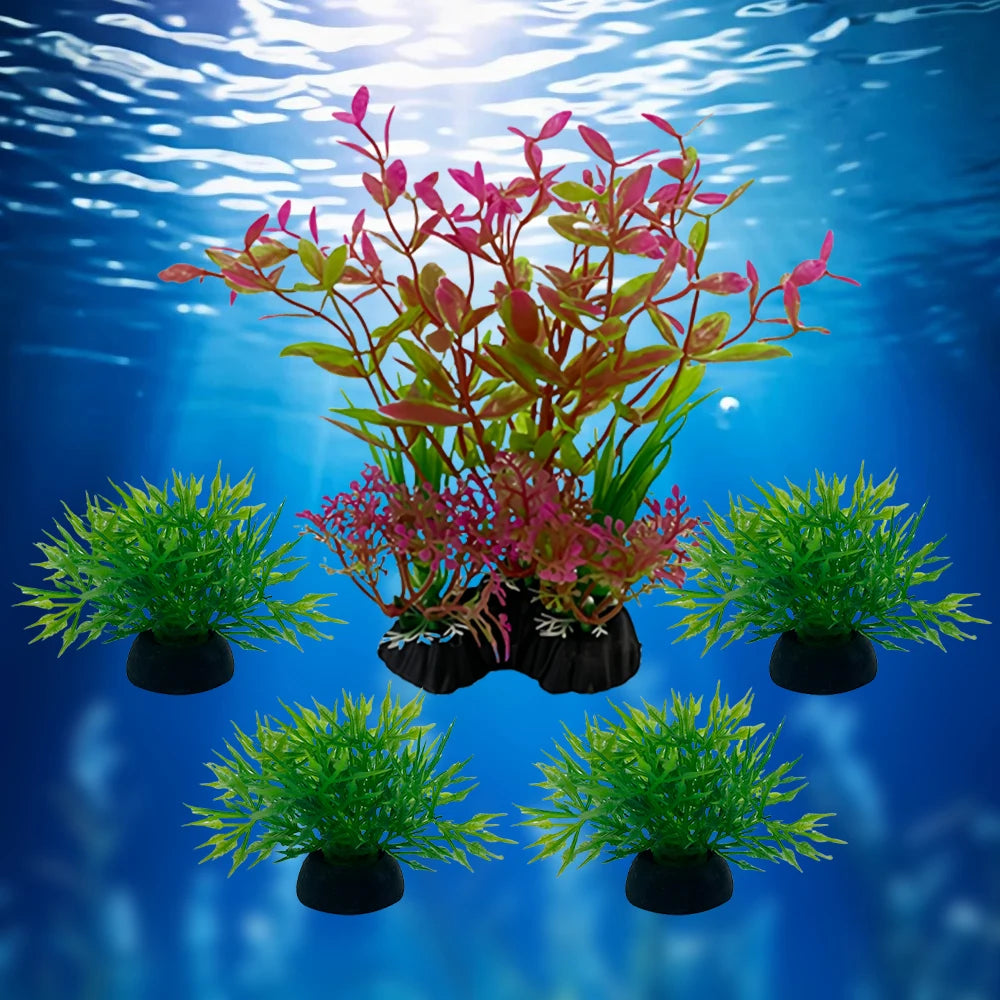 5pc Aquarium Plants Ornaments Plastic Simulation Artificial Water Grass Fish Tank Decoration Accessories