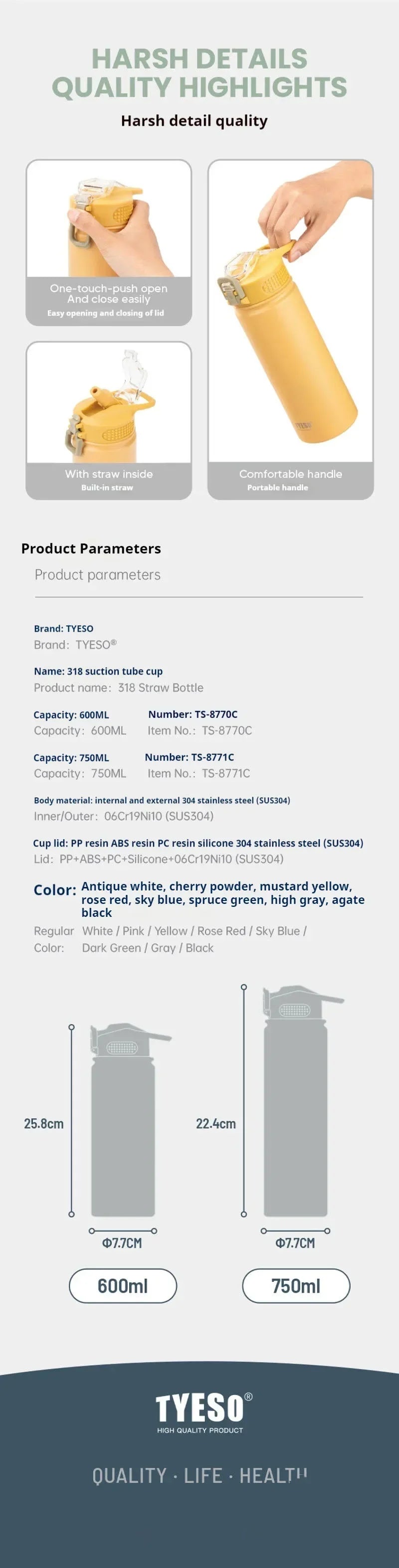 Insulated Stainless Steel Water Bottles – 600ml / 750ml Travel Thermos for Hot & Cold Drinks