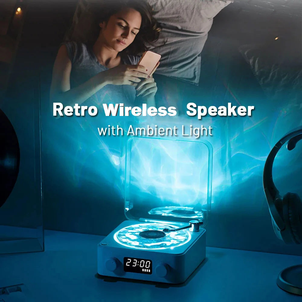 Retro Bluetooth Turntable Speaker with White Noise and RGB Light Effects