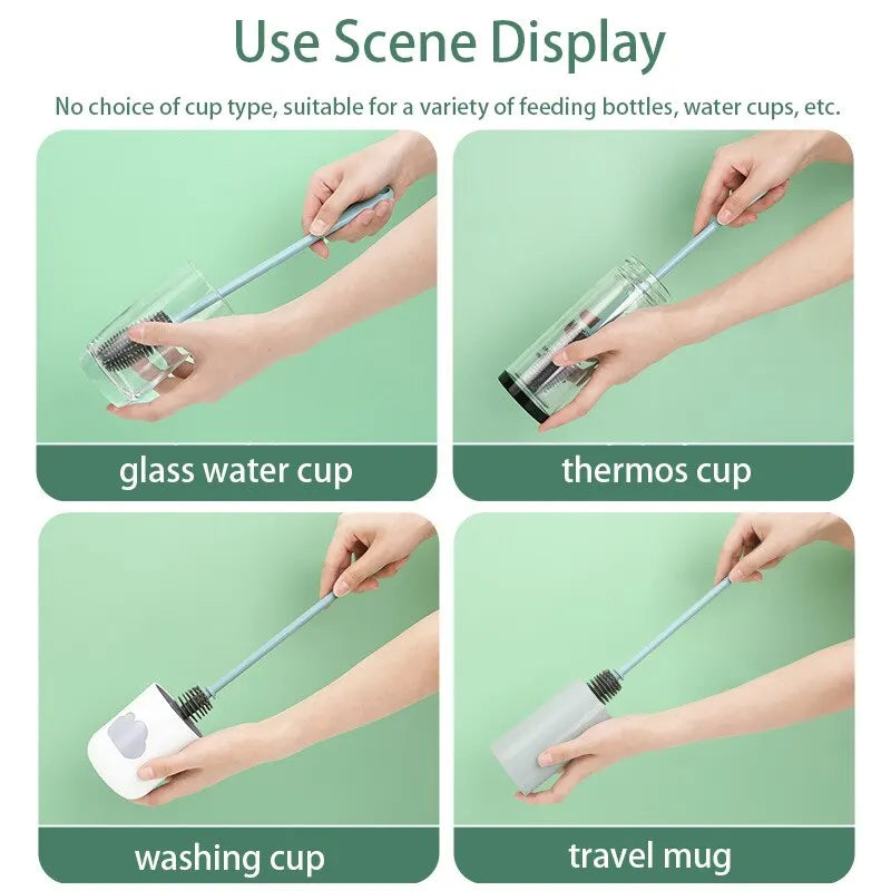 Silicone Milk Bottle Brush Long Handle Kitchen Cleaner Tool