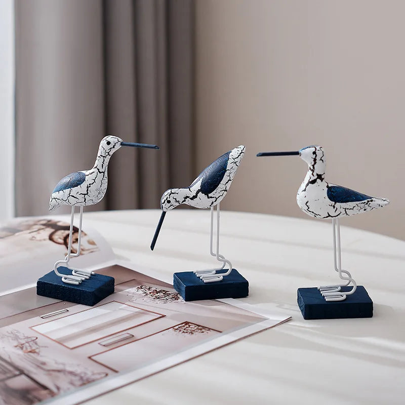 3 Piece Wooden Seagull Figurine Set Nautical Coastal Decorations for Beach Room and Garden