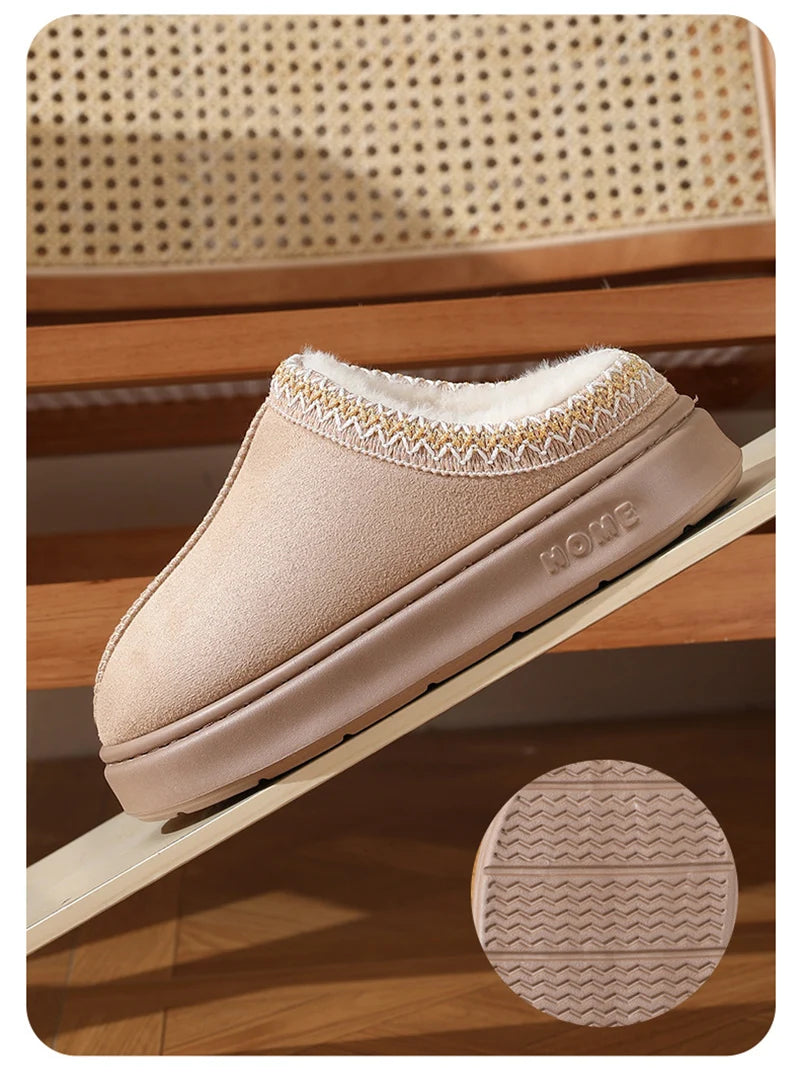 Home Soft Plush Slippers Women Winter Non-Slip Cotton Slides Plus Size 45 Warm Thick Bottom