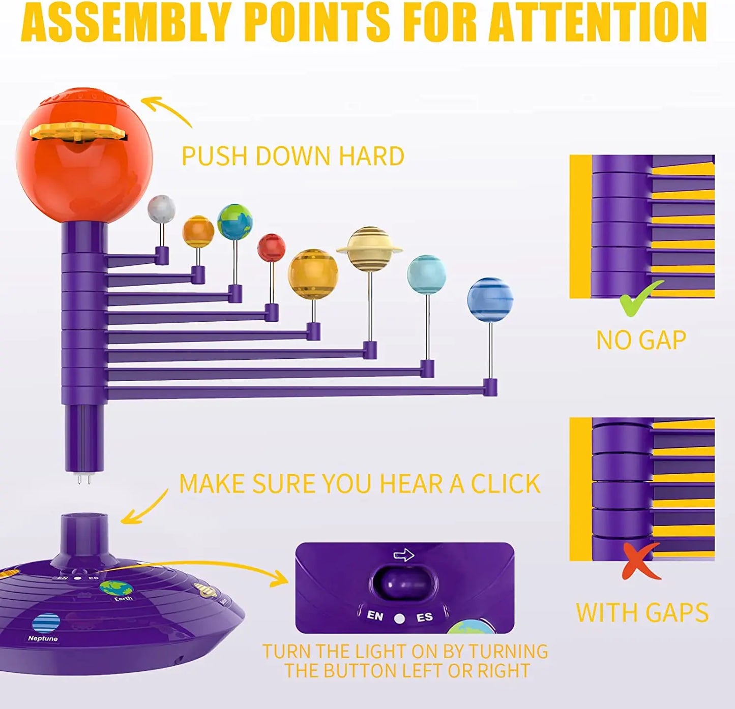 Solar System Planetary Model 8 Planets Set Educational Science Toy for Kids Rotating Projector Puzzle for Ages 6 to 12