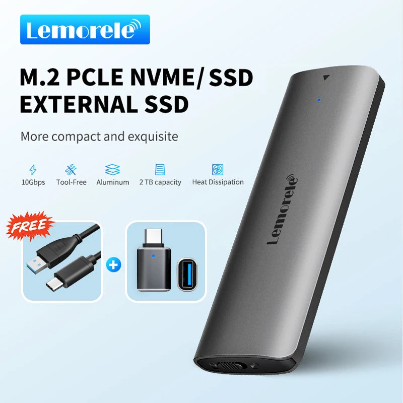 Lemorele M.2 NVMe SSD Enclosure USB 3.1 10Gbps PCIe External Hard Drive Case for M/B+M Key SSDs