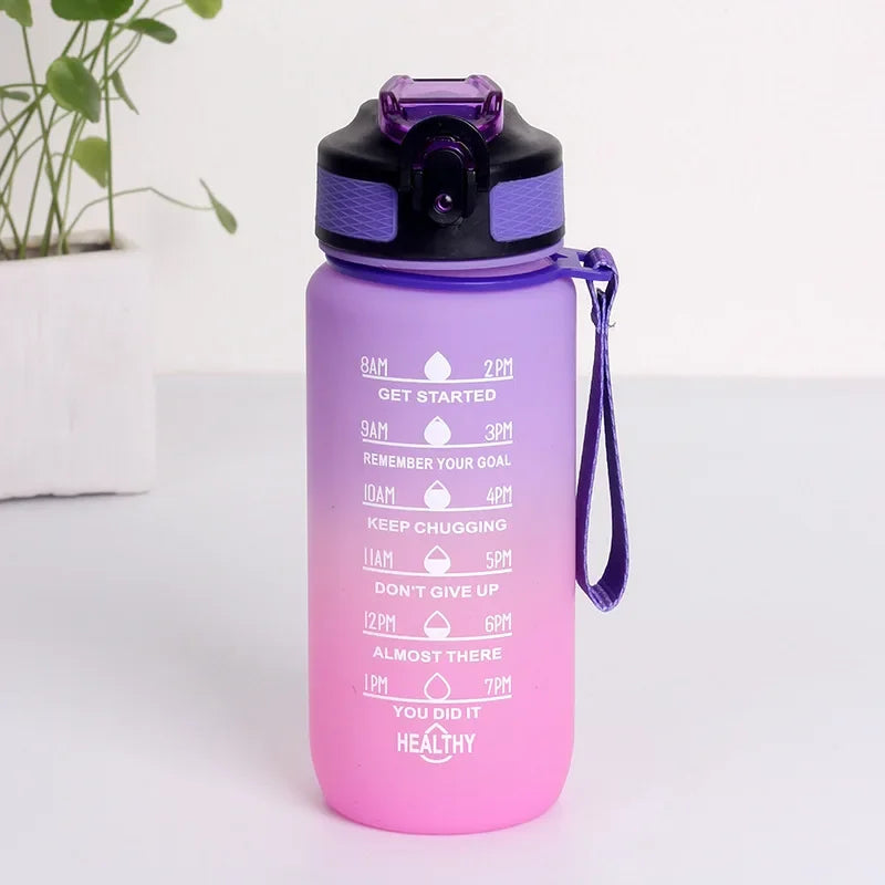 600ML Sports Water Bottle with Time Marker Leak-proof Fitness Cup