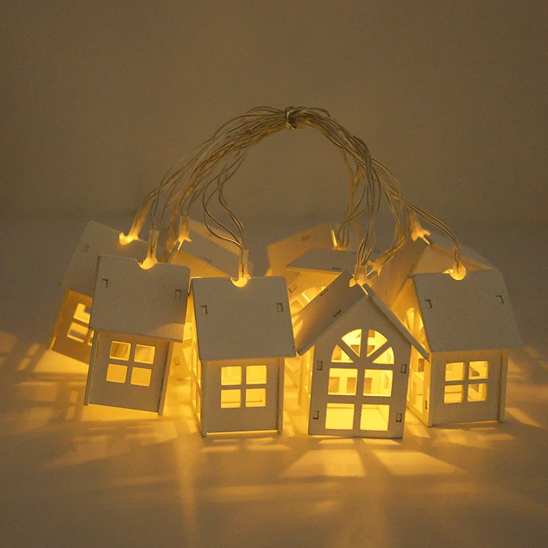 2M 10LED Wooden House LED Fairy Light String for Christmas Home Decor and Tree Ornaments