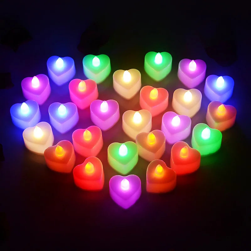 Flameless LED Heart-Shaped Tealight Candles for Home Wedding and Christmas Decoration Battery-Powered Safe Glow