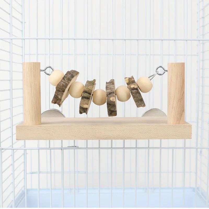Solid wood parrot rest platform training station rack, climbing ladder, cloud ladder, swing, hanging ring bird toy