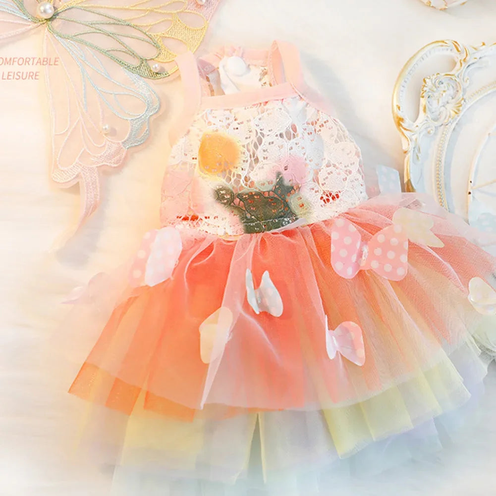Cat Dog Princess Dress Clothes Rabbit Bunny Kitten Butterfly Costume Schnauzer Chihuahua Puppy Summer Sweet Mesh Dress